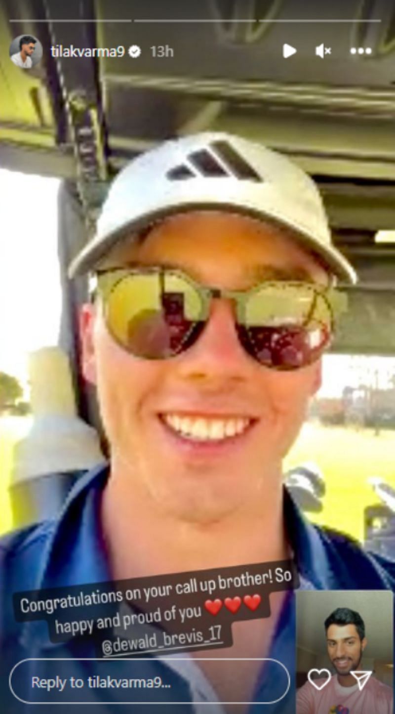 A screengrab of Tilak Varma’s video call with Dewald Brevis.